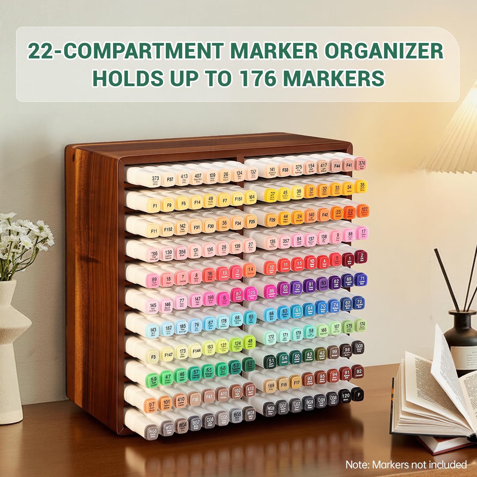 walowalo Marker-Organizer, Für 176/280 Marker, Marker-Halter Aus Bambus, Künstlerbedarf-Bleistift-Aufbewahrungs-Organizer, All-in-One-Marker-Aufbewahrung Stifte Organizer (Haltet 176pcs Marker-Holz)