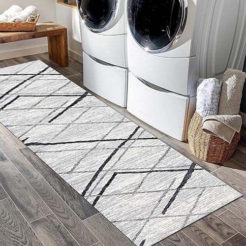 Miniatura 5 de Alfombra de pasillo para pasillos  Alfombra geométrica suave contemporánea de pelo bajo para pasillo, entrada, escaleras, antideslizante, extra