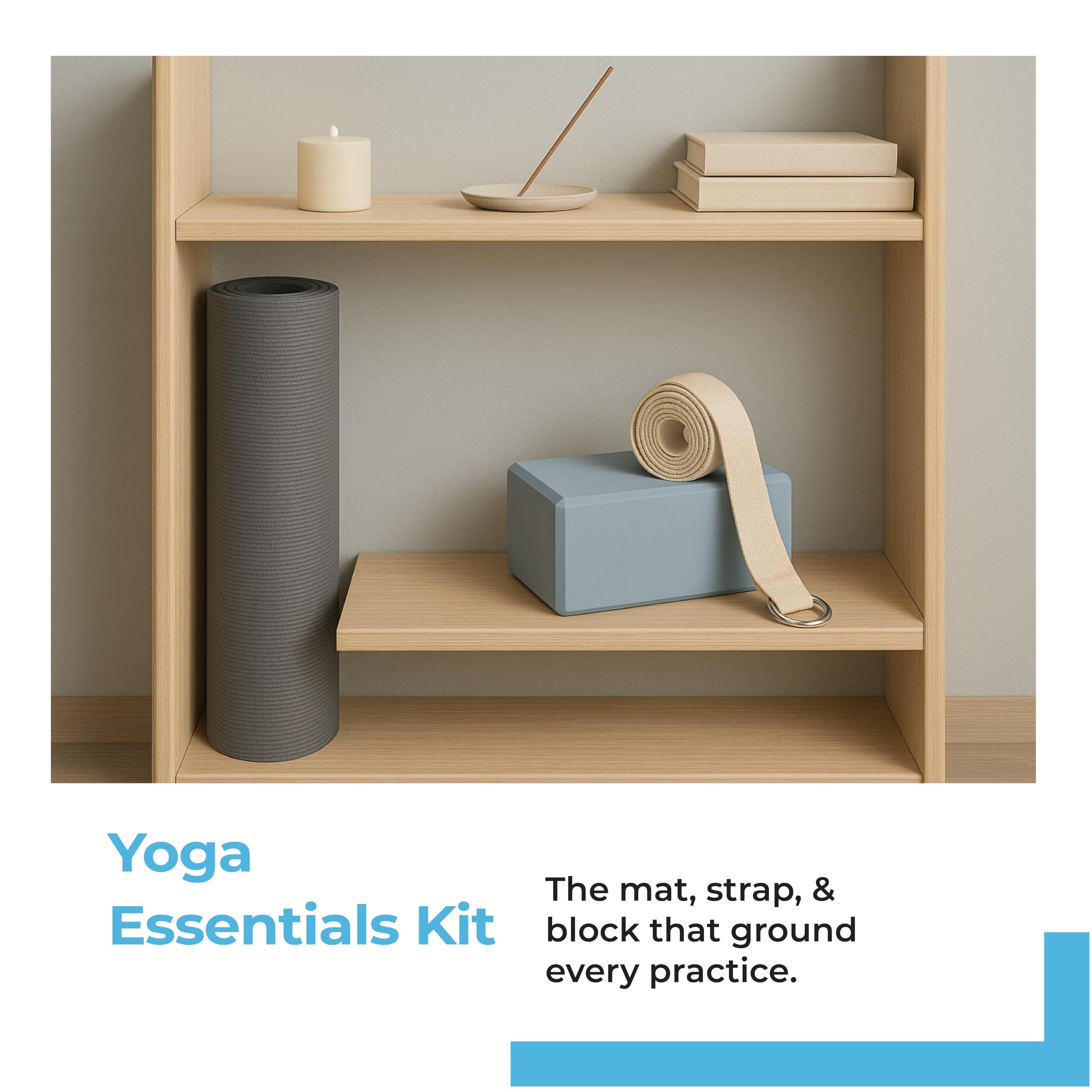 Lifelong Yoga Combo Set: 4mm Mat, 6ft Belt, Block for Men & Women
