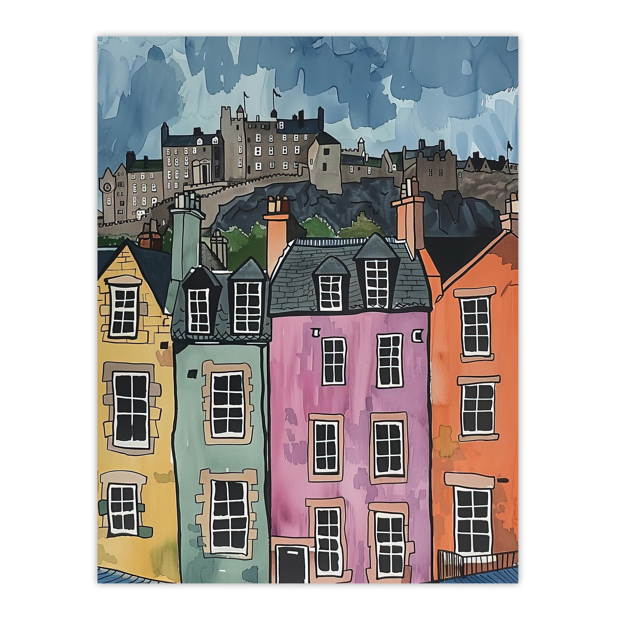 Artery8 Edinburgh Castle Grassmarket Cityscape Scotland Living Room Large Wall Art Poster Print Thick Paper 18X24 Inch