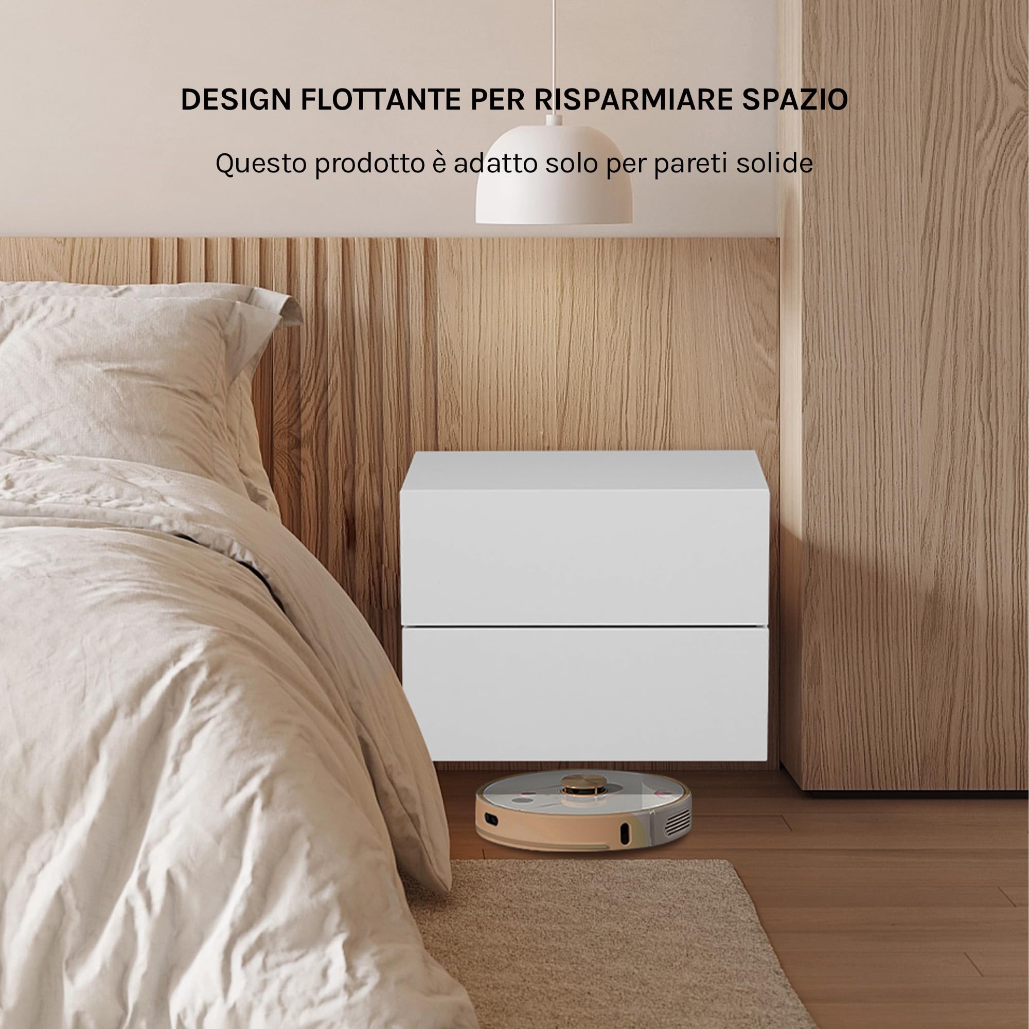 WOLTU Set di 2 Comodini Sospesi con Cassetto, Comodini Galleggianti, 40x30x30 cm, Mobili per Camera da Letto in Legno, Salvaspazio, Moderno, Bianco