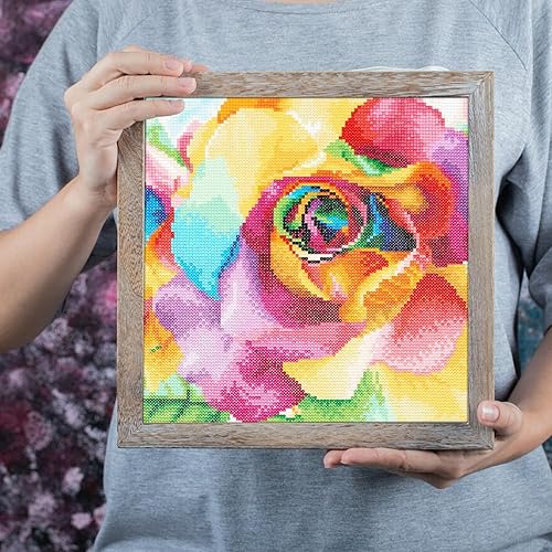 Miniatura 5 de DIAMOND ART BY LEISURE ARTS Rosas arco iris, 12 x 12 pulgadas, kits de pintura de diamantes intermedios para adultos, arte de diamantes para