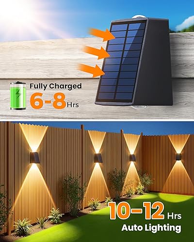 Miniatura 5 de LUHLEE Luces solares de pared para exteriores, aplique de pared mejorado de 2000 mAh IP65, impermeable, luces solares para exteriores para casa,