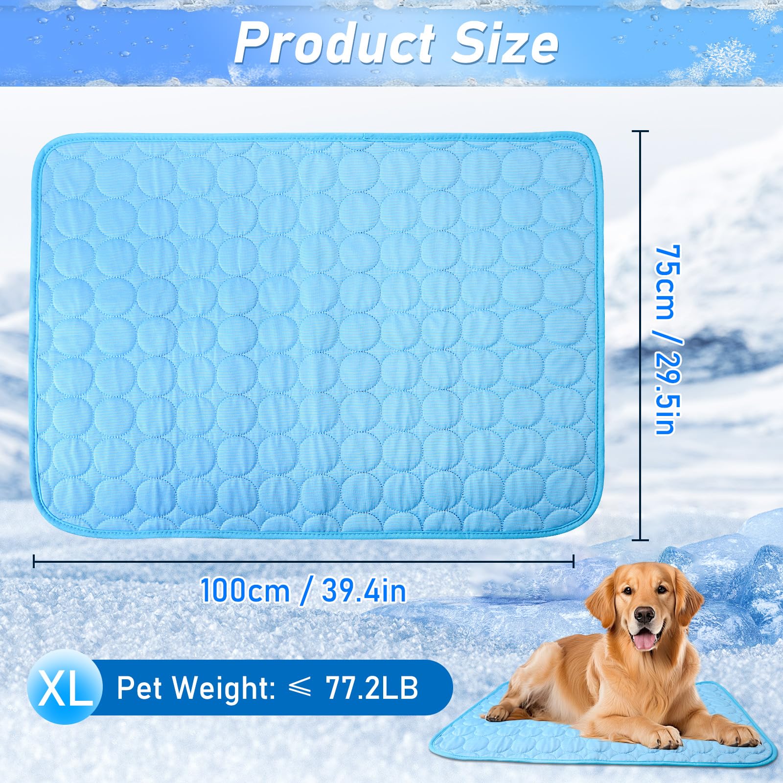 Tapis Rafraîchissant pour Grands Chiens - 100 x 70 cm,Tapis Rafraichissant pour Chien,Soie Glacée Respirant,Coussin Rafraîchissant Lavable,Durable Ice Silk Pet Cooling Mats pour Animaux en été