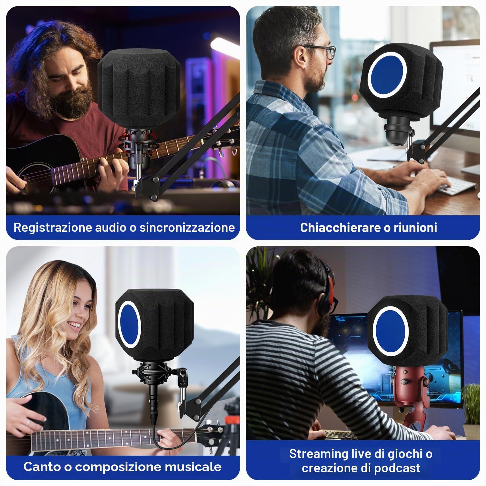 GDPONRM - Filtro anti-pop per microfono con schermo anti-vento, isolamento acustico per microfoni da studio, schiuma fonoassorbente con design a sigillo a cinque lati per ridurre efficacemente rumore