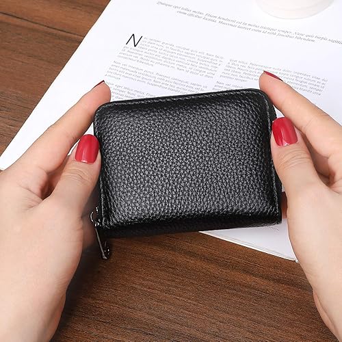 Miniatura 4 de Cartera RFID para tarjetas de crédito con cremallera, cartera de cuero genuino para tarjetas de crédito para mujeres, carteras para damas
