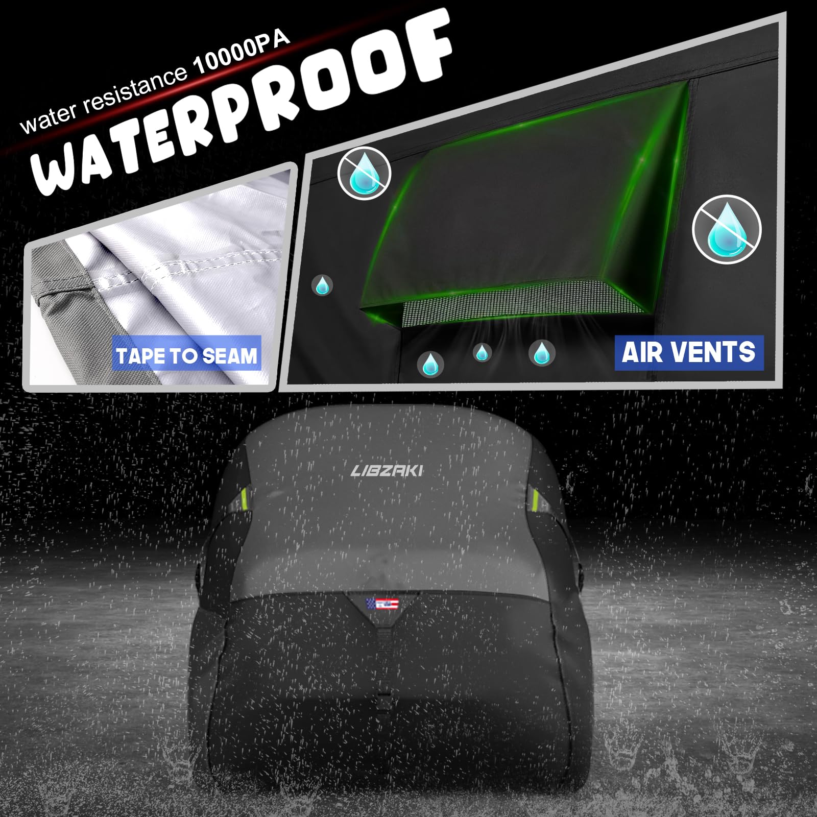 LI LIBZAKI 600D ATV Cover - Waterproof Heavy Duty Trailerable 4 Wheeler Quad Cover - All Season Weather Proof Outdoor UV Protection for Polaris Kawasaki Yamaha Suzuki Can-Am - Black/Gray