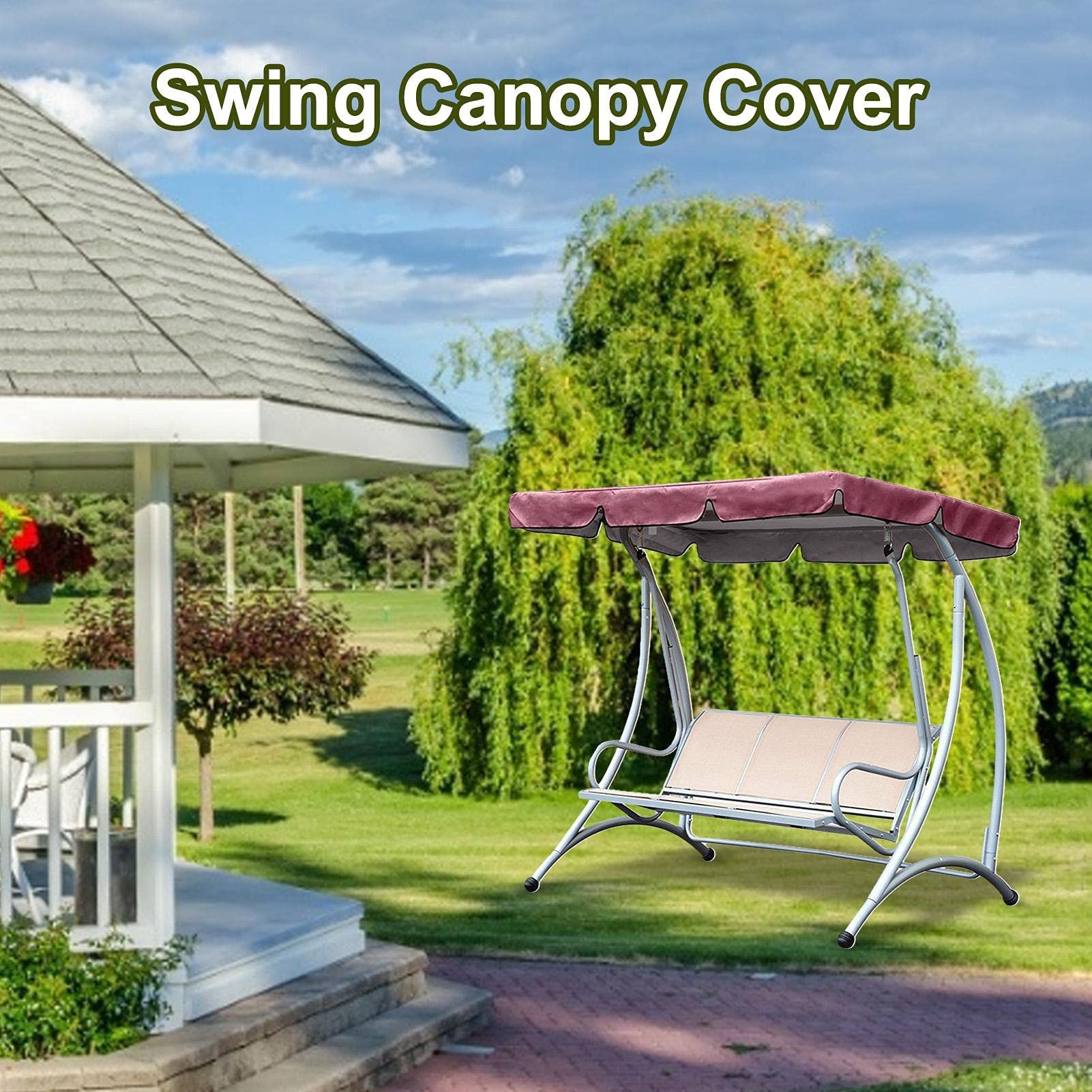 Tettuccio di Ricambio Universale per Dondolo da Giardino A 2-3 Posti, Impermeabile Copertura di Ricambio Altalena da Patio Anti-UV Parasole Tettuccio per Esterno,Wine Red,249x185x18cm