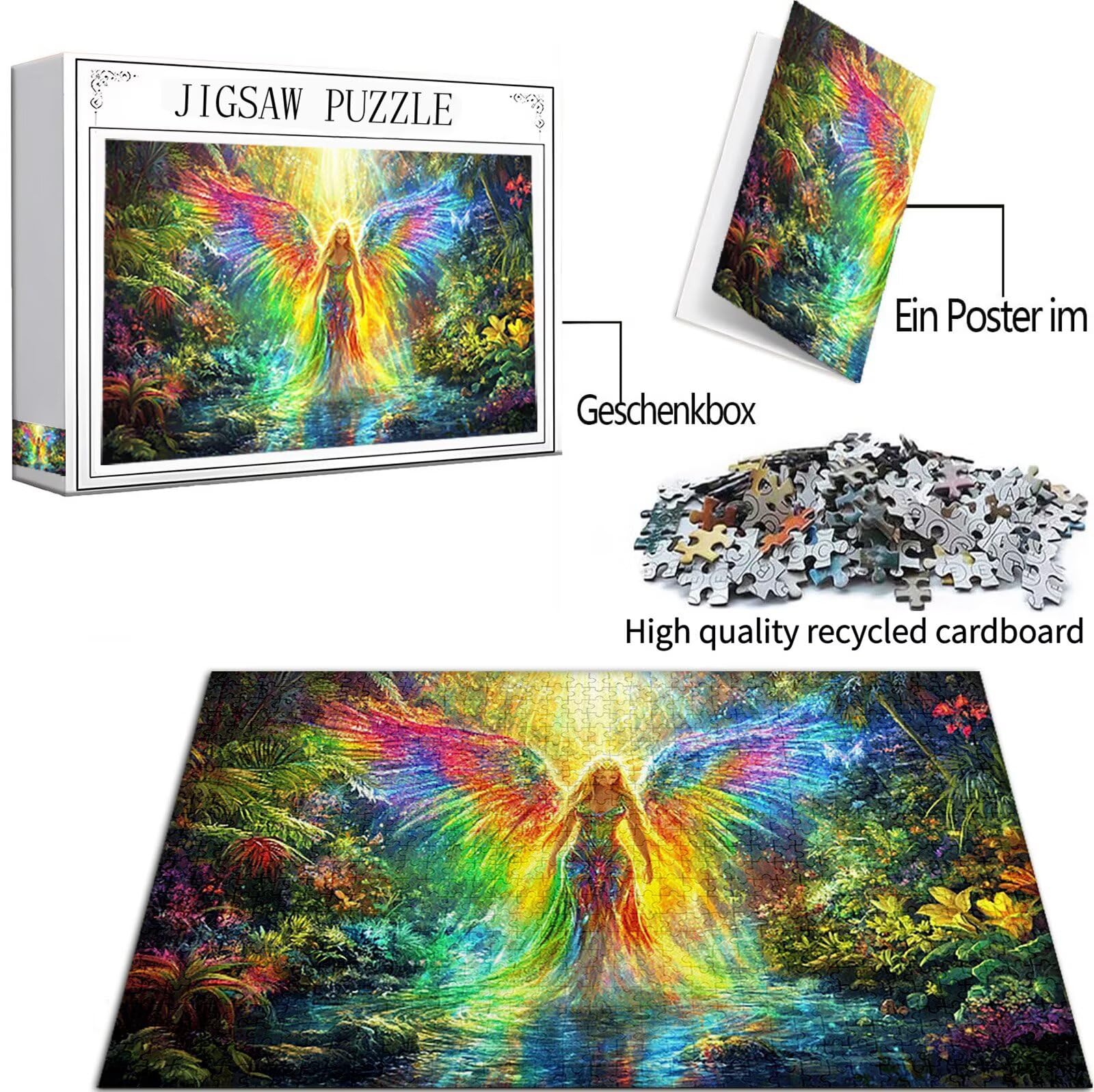 Siedem kolorów Puzzle 1314 sztuk Duży rozmiar dla dorosłych, Puzzle Elfy Wzór z kompaktowym pudełkiem i plakatem w zestawie do dekoracji ścian domu, prezent dla kobiet mężczyzn, drewno układanki 75 x
