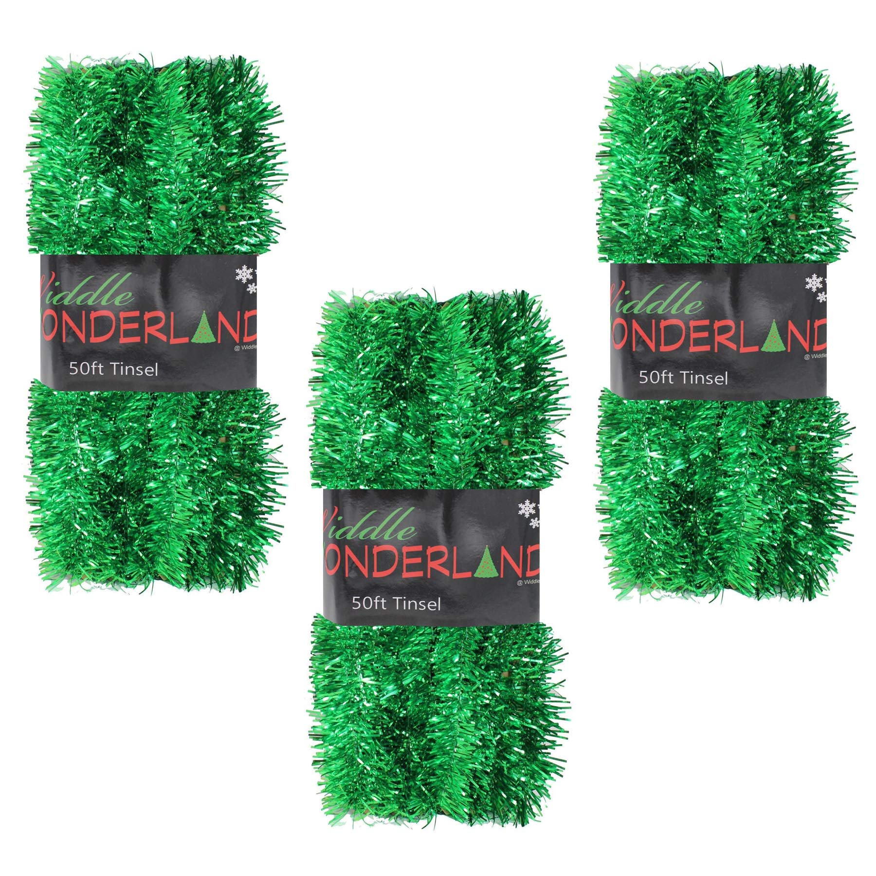 Widdle Wonderland Green Christmas Tree Tinsel 3 Packs Of 50Ft X 3Cm Great Value