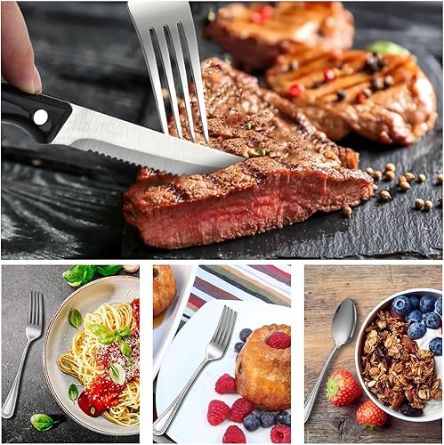 Miniatura 8 de Unokit Juego de cubiertos de 72 piezas con cuchillos para carne, juego de cubiertos de acero inoxidable resistente para 12, cubiertos para el hogar,