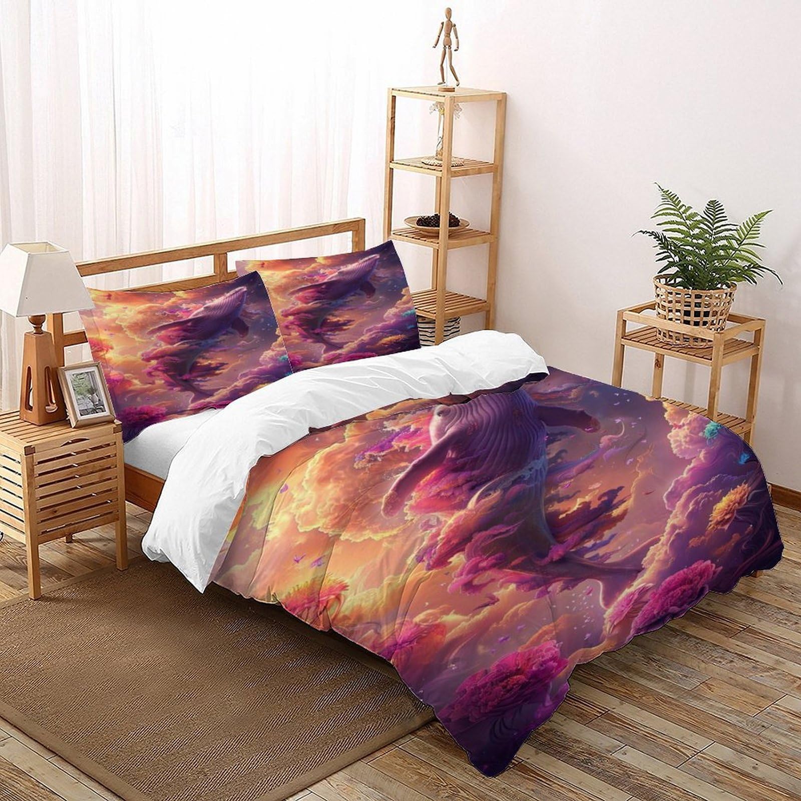 Parure de lit baleine pour chambre parentale ou enfant sur le thème marin 200x200cm