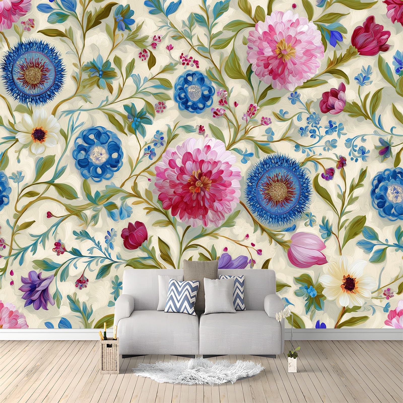 Fototapeta z włókniny w stylu retro, kwiatowy, europejski, rośliny, 250 x 175 cm, fototapeta, efekt 3D, do salonu, sypialni, pokoju dziecięcego, tapeta na flizelinie, jasnozielona