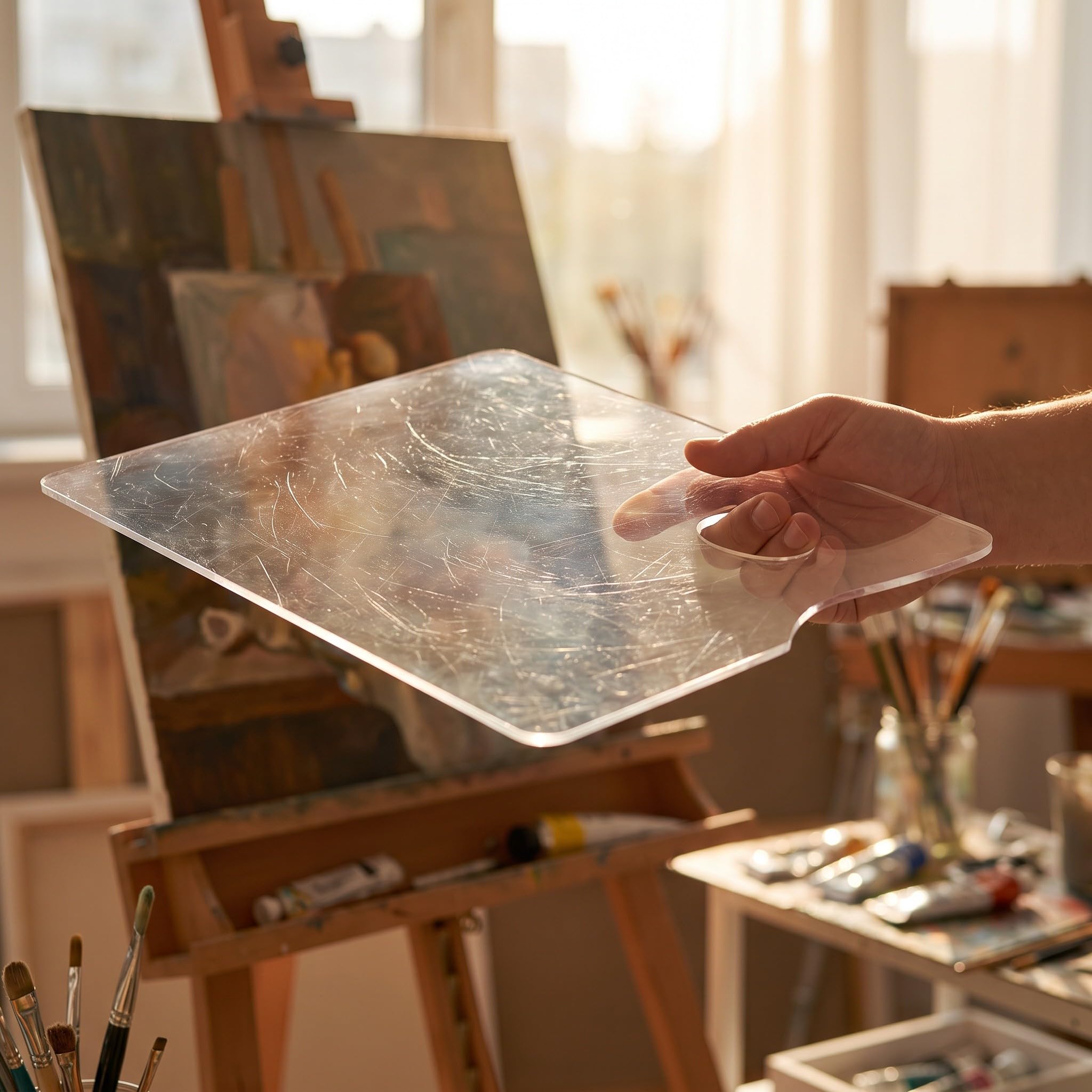 Lurrose Paleta de pintura acrílica de 3 piezas con orificio para el pulgar: 11,6 x 7,8 pulgadas - Paleta de pintura transparente - Fácil de limpiar - Bandejas de antiadherentes para artistas,