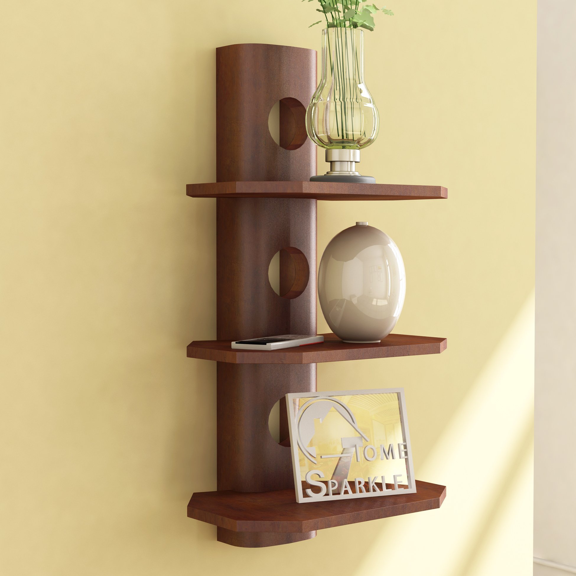 Home Sparkle Wooden Wall Rack Shelf/Designer Wall Mounted 3 Tier (Brown) Rack Wooden Shelf for Living Room, Bathroom, Office and Bedroom-image-31