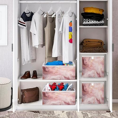 Miniatura 7 de Cubo de almacenamiento de mármol dorado rosa, cubos de almacenamiento plegables de tela de 11 x 11 x 11 pulgadas, cestas de almacenamiento