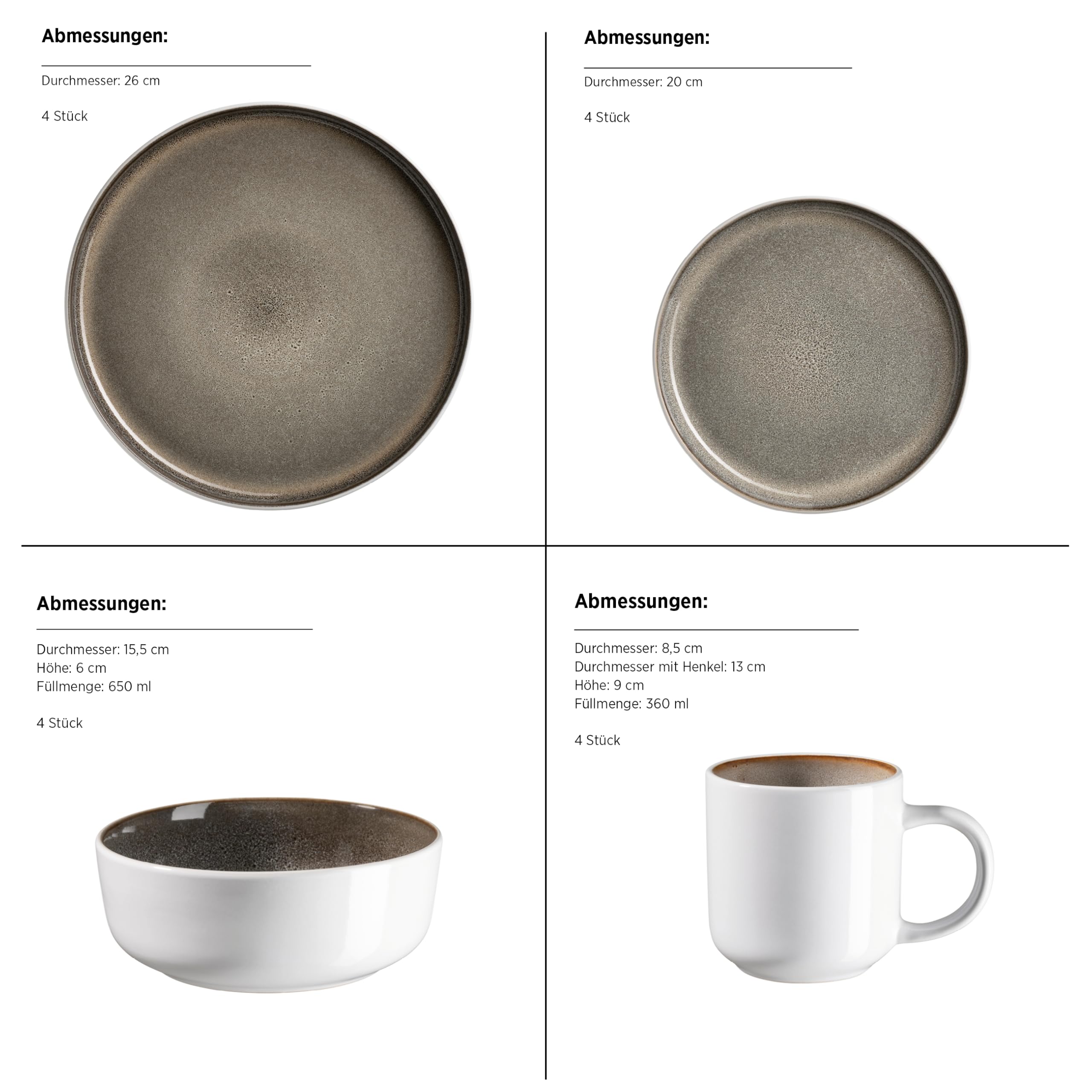 MÄSER 934435 Lunaria zestaw naczyń ceramicznych dla 4 osób, 16-częściowy zestaw naczyń kombi; glazura reaktywna, kamionka, brązowy