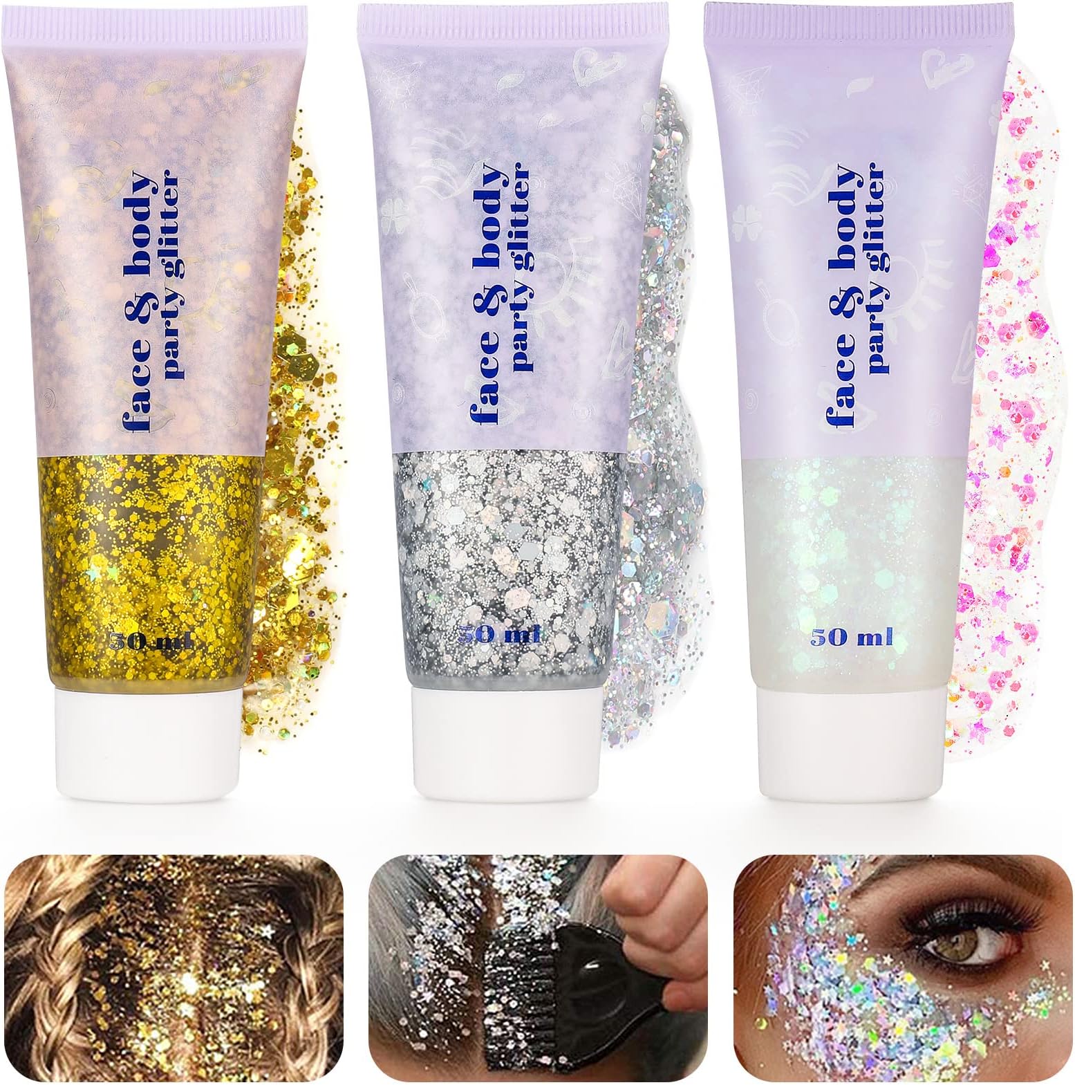 5Pcs Face Chunky Glitter Gel，Festival Glitzer Gesicht für Festliche