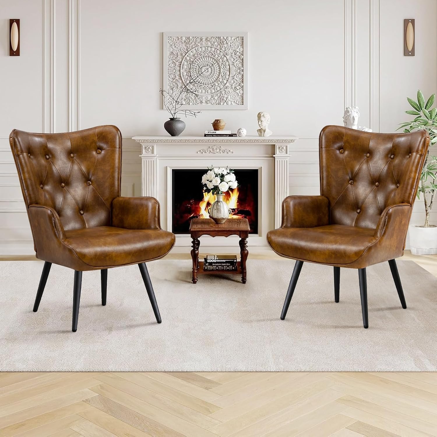 Furniliving PU Leather Accent Chair, Upholstered High Backrest Arm Chair with Solid Metal Legs, Tufted-Button Design Readi... - Review, Price and Buying Guide