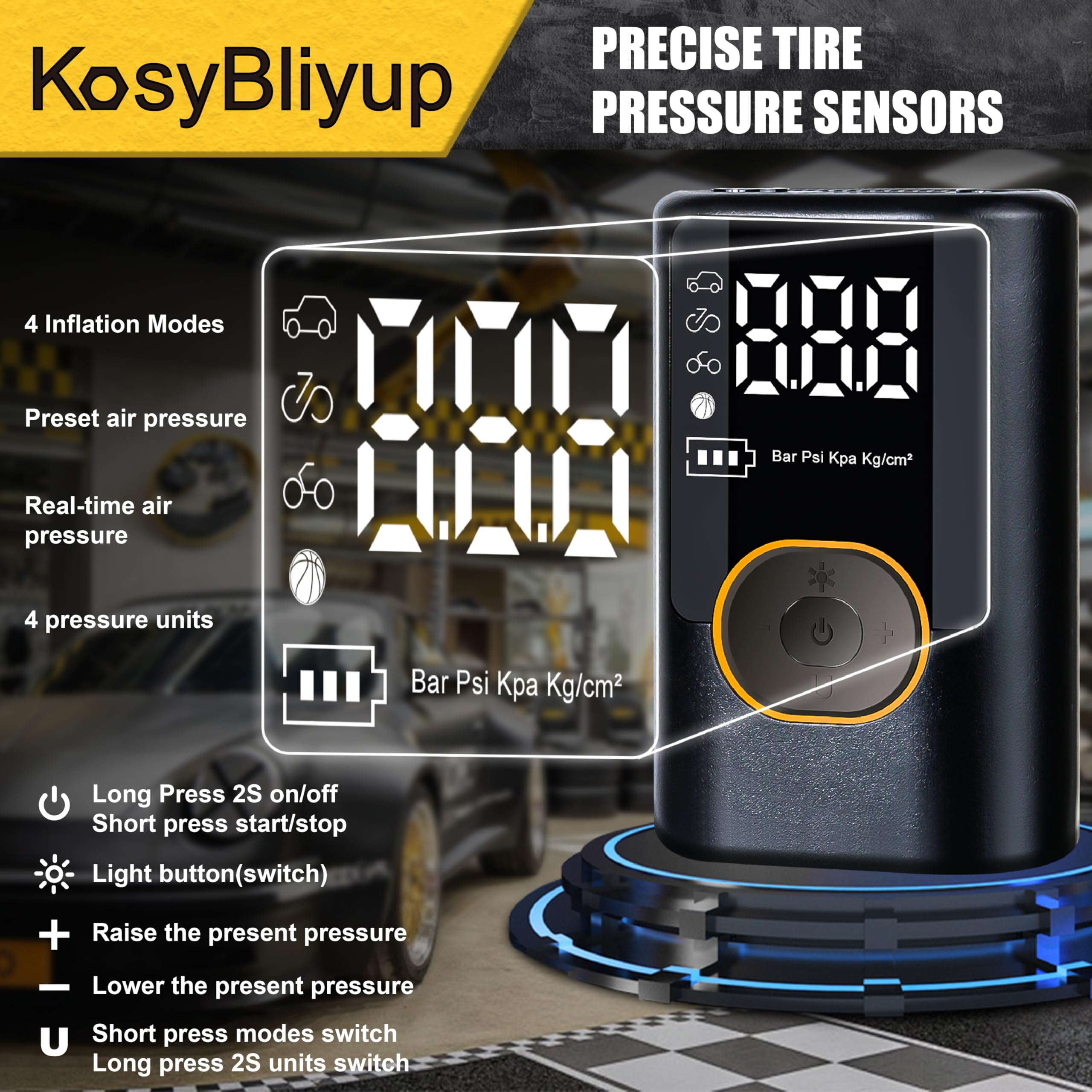Inflador de neumáticos portátil compresor de aire 150 PSI, bomba de aire inalámbrica para neumáticos de coche, motocicleta, bicicleta, bolas con manómetro, luz LED, apagado automático