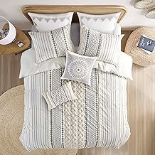 INK+IVY Comforter for Queen Size Bed, Chenille Tufted, Breathable Cotton Comforter Set Queen, All Season Modern Boho Comforter with Farmhouse Bedding Flare, 2 Matching Shams, Queen Ivory 3 Piece