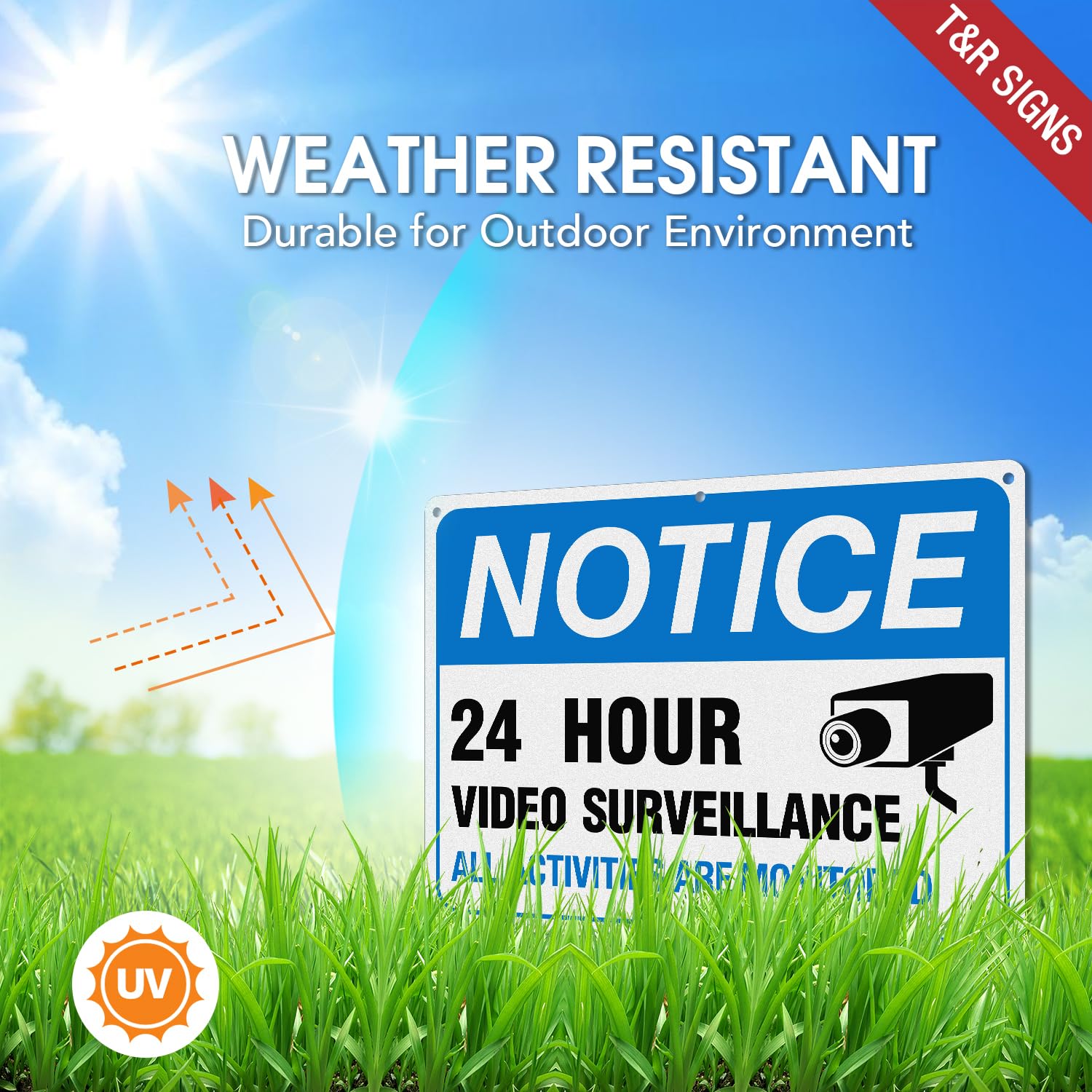 Video Surveillance Sign, All Activities Are Monitored - 1 Pack - 10 x 14 Inches Rust Free .040 Aluminum Reflective - UV Protected, Waterproof, Weatherproof and Fade Resistant - 4 Pre-drilled Holes — Amazon image 3