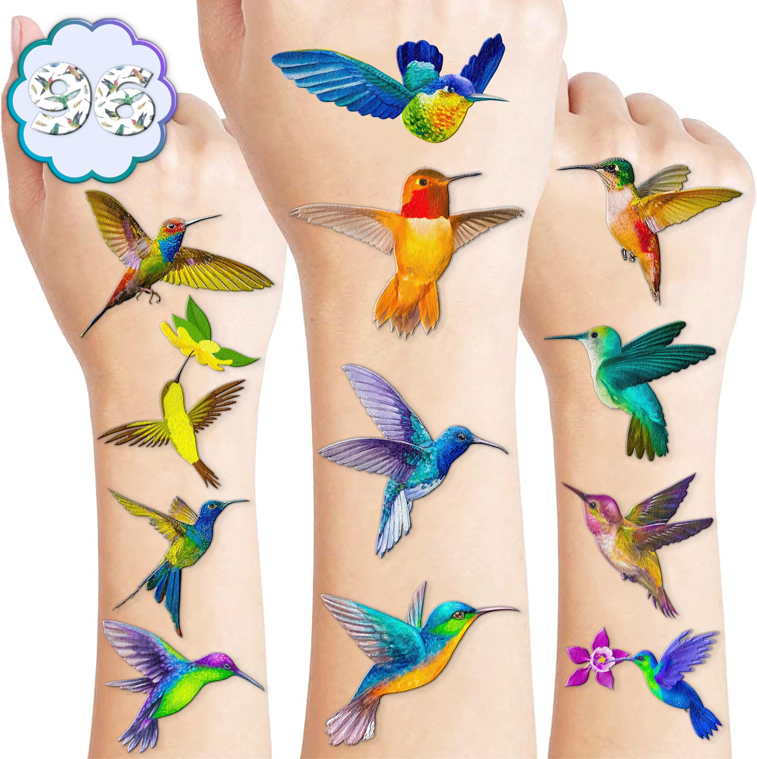 Amazon.com : Supperb® Temporary Tattoos - Spring flowers & Hummingbird ...