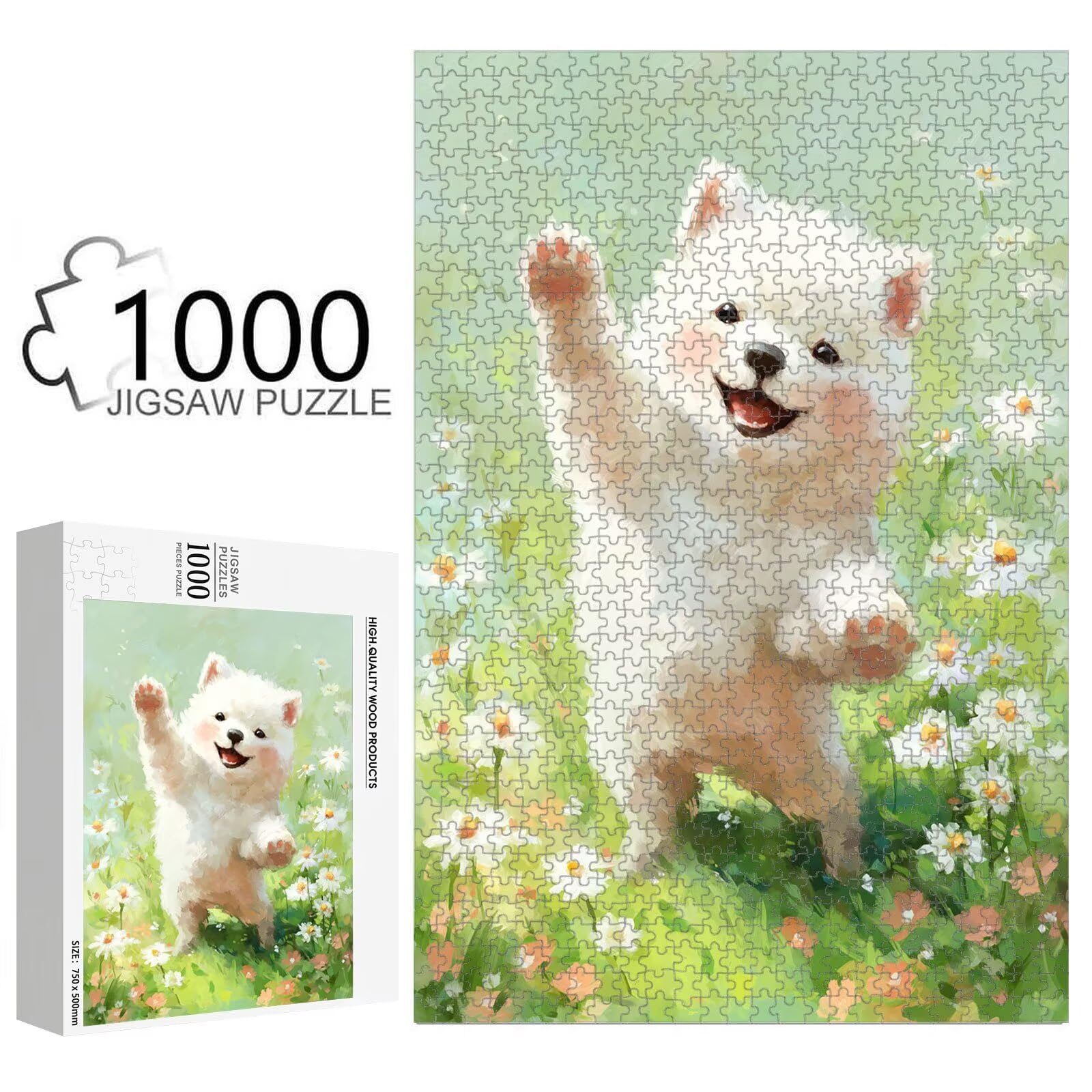 1000 elementów, puzzle dla dorosłych, urocze i psie drewniane puzzle 1T#2450 | Drewniana konstrukcja, precyzyjne cięcie, jasne kolory, statyczne hobby, relaks, dekoracja domu, prezent, 50 x 75 cm