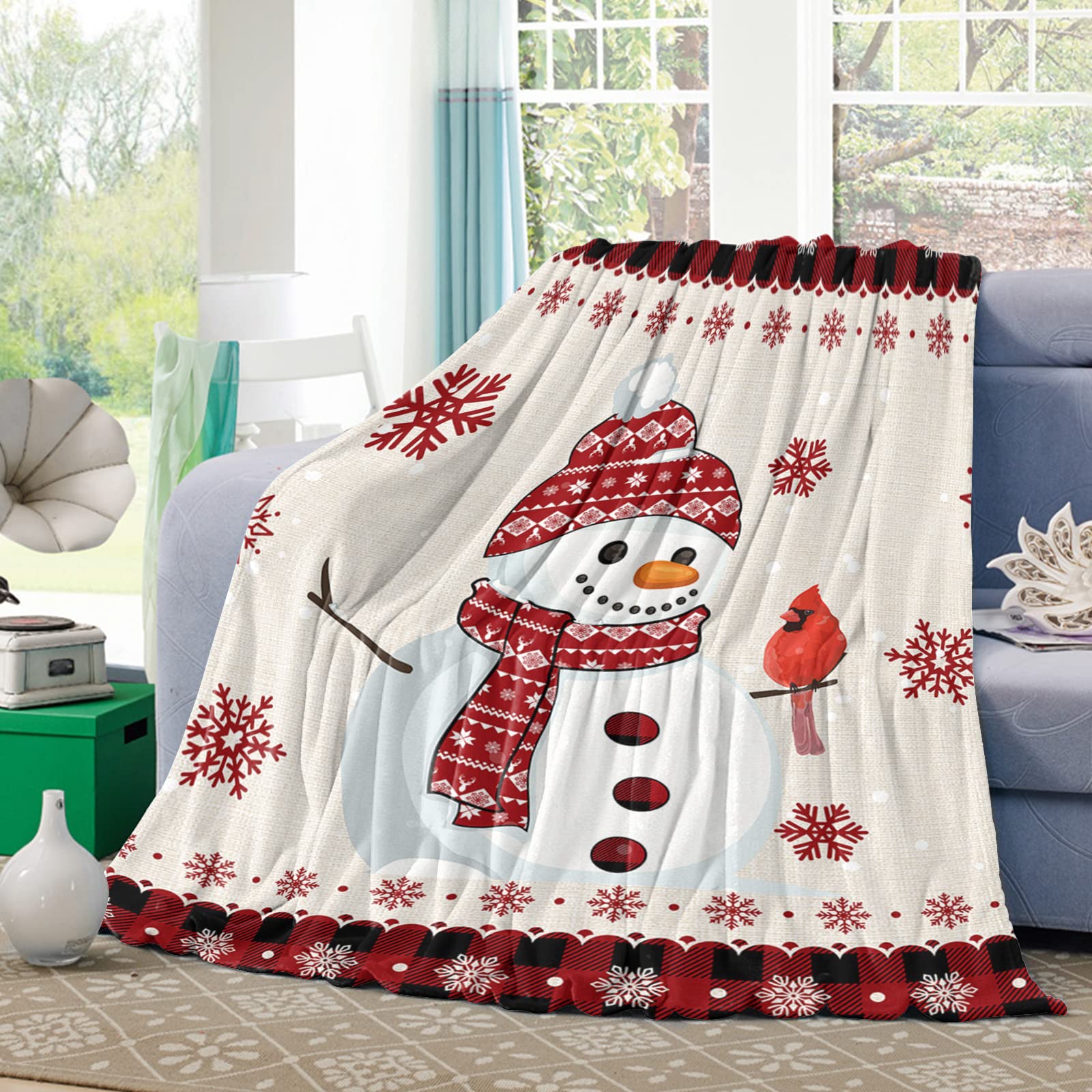 Amazon.com: Throw Blanket Snowman Christmas Winter Snow,Super Soft Flannel  Fleece Blankets Lightweight Throws for Couch Sofa Bedroom Living Room Red  Black Buffalo Vintage Linen,Cozy Microfiber Throws,50x60in : Home u0026 Kitchen