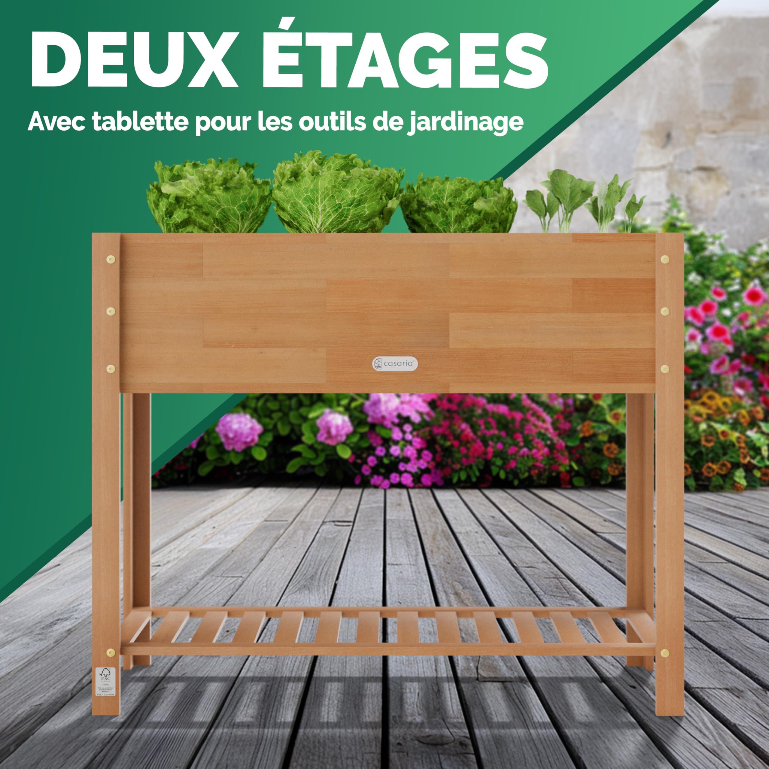 Casaria® Jardinière surélevée en Bois d'Acacia FSC® - Carré Potager sur Pieds pour Balcon, Jardin - 100x40x84 cm - Caisson de Plantation pour Herbes aromatiques, Fleurs, Légumes - Solide et Résistant