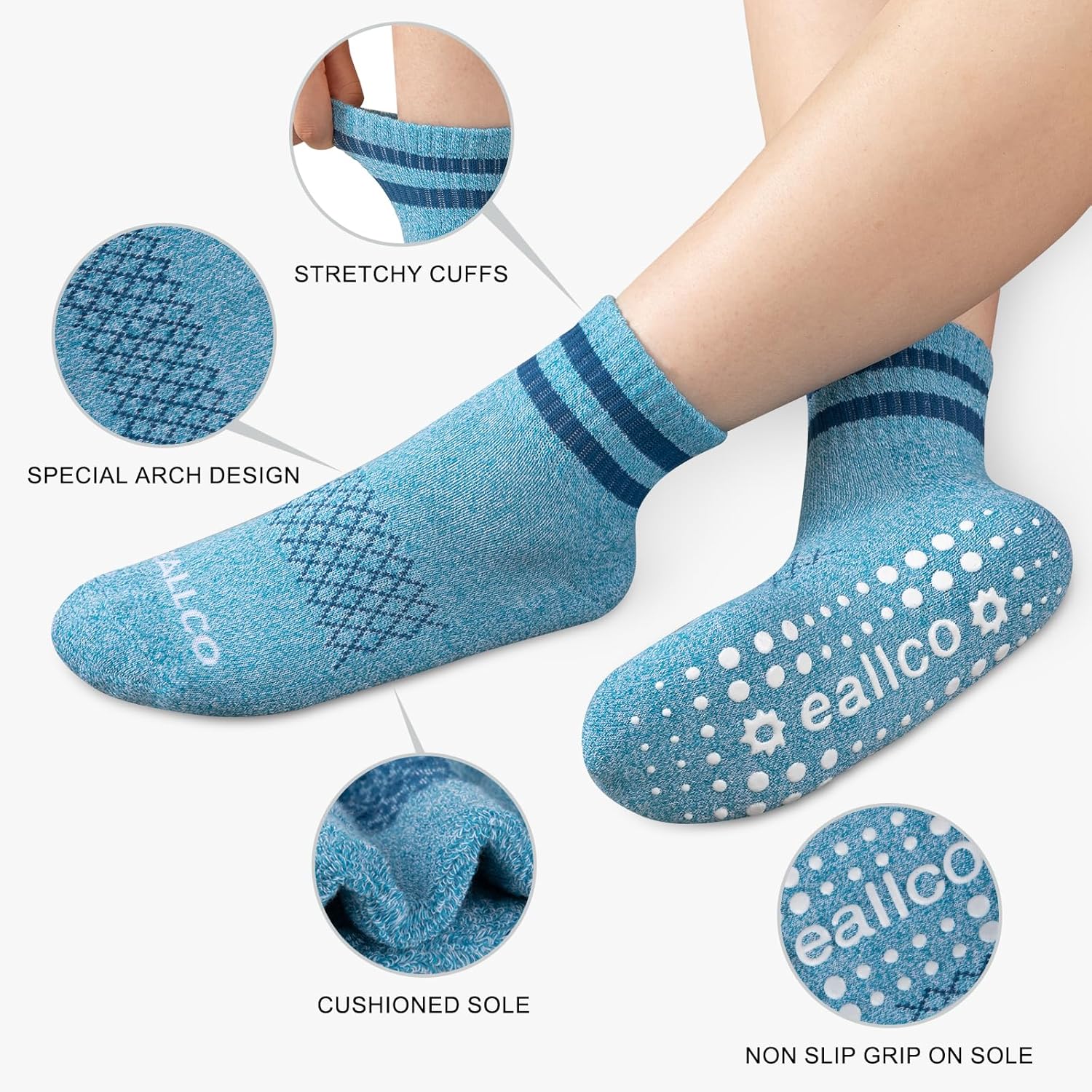 Pilates Grip Socks for Women Non Slip Grippy Athletic Yoga Socks for Barre Ballet Hospital 3 Pairs - Image 3
