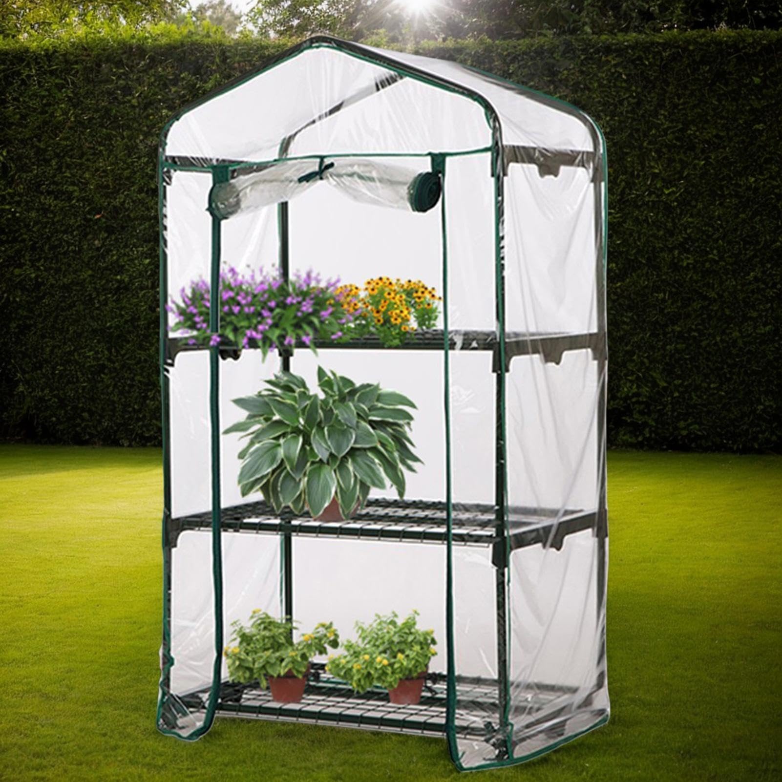 Piccola serra | Casa | Serra da giardino con ruote bloccabili | per la crescita a 3/4 piani con cerniera - Scaffali per piante in acciaio