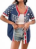 JINTING Womens USA Hip Hop Jerseys - Hipster Party Button Down 4th of July Jerseys Patriotic Shirts Navy Medium