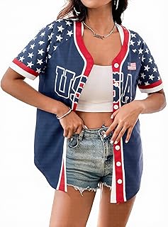 Womens USA Hip Hop Jerseys - Hipster Party Button Down 4th of July Jerseys Patriotic Shirts