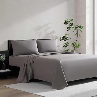 Vera Wang - Queen Size Sheets Set, Moisture-Wicking & Smooth Cooling Cotton, Lightweight for Year Round Comfort- Bed Sheets with Matching Pillowcases & Fitted Sheet (Cool Comfort Grey)