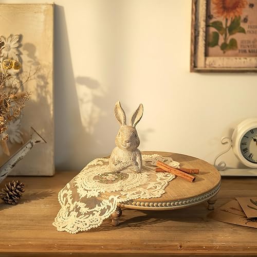 Vista 11 de Hanobe Soporte redondo decorativo para bandeja: elevadores de pedestal de madera con cuentas blancas, soporte de exhibición circular para mesa