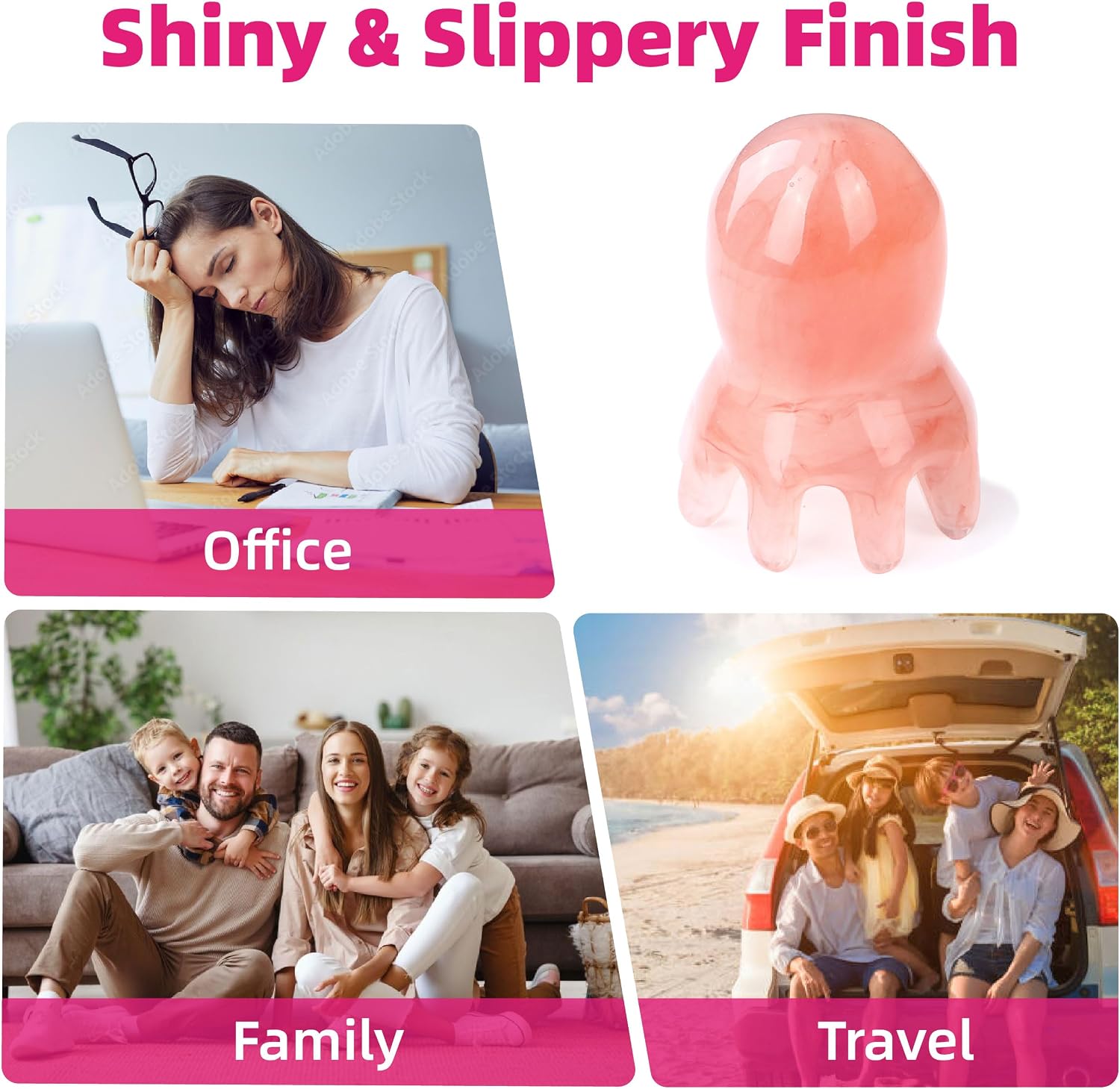 Octopus Head Massager & Scalp Scraper, 2 Pack Manual Gua Sha Tool for Headache Relief & Stress Relaxation, Japanese Head Spa Comb for Scalp Care, Pink Acupressure Massage Tools