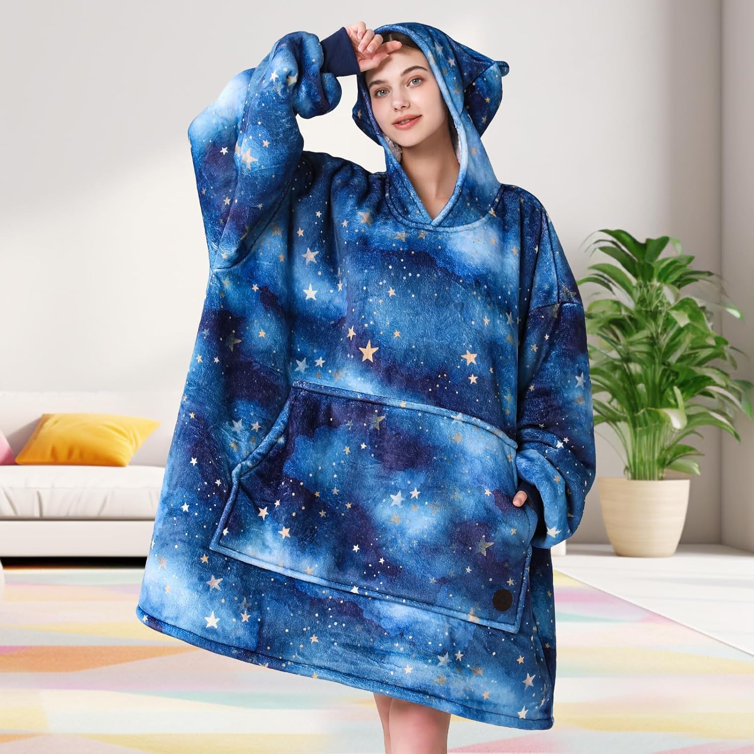 THREE POODLE Wearable Blanket Hoodie for Women, Oversized Sherpa Sweatshirt Blanket for Adults Men, Cozy Hooded Blankets, Gifts for Teen Girls Women Mom Sister - Image 5