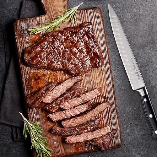 Miniatura 6 de Messermeister Meridian Elite Kullenschliff - Cuchillo de trinchar de 8 pulgadas, hoja fina de aleación de acero alemán, resistente a la corrosión y