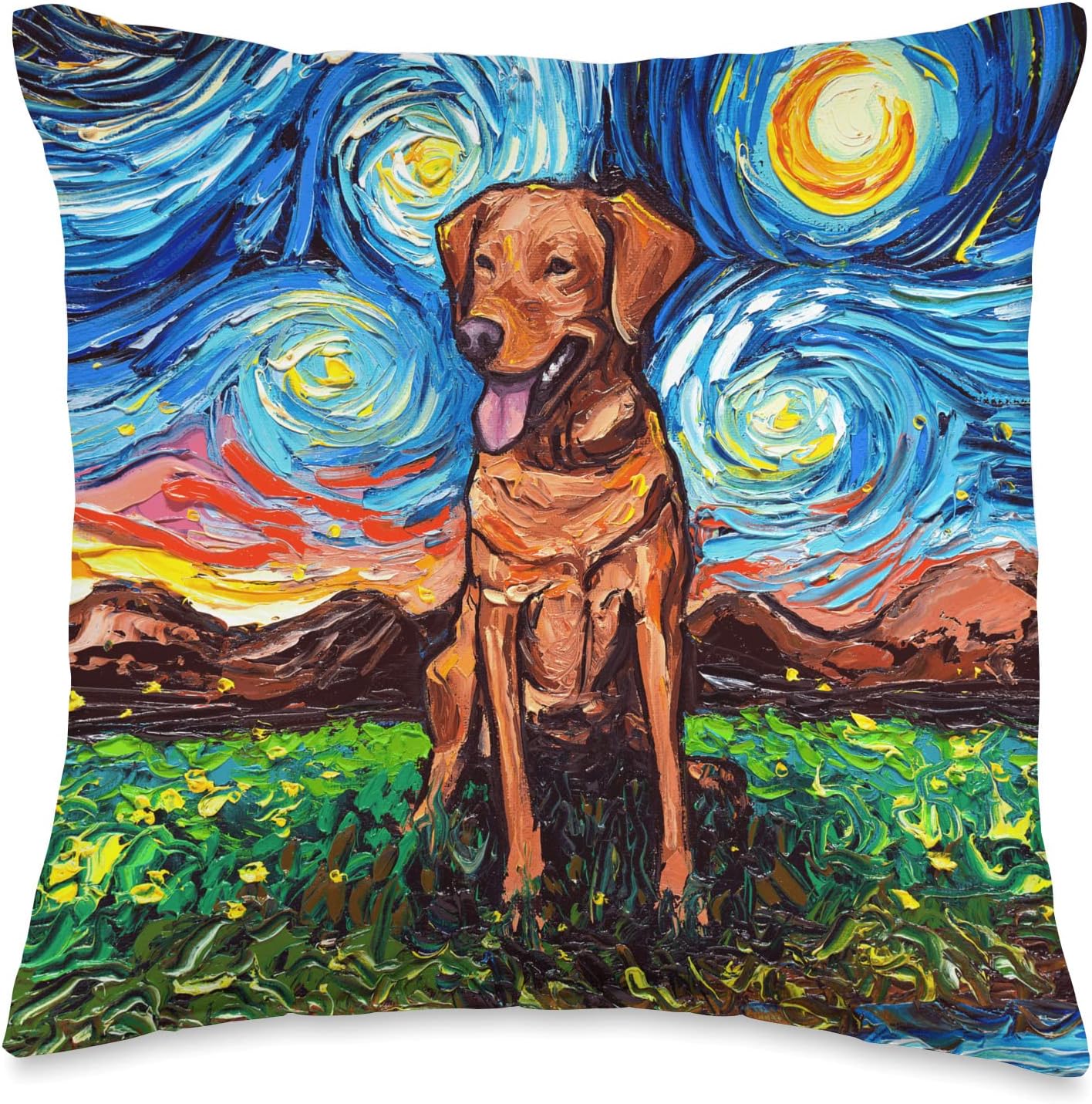 Fox Red Labrador Starry Night Dog Official Art by Aja Throw Pillow