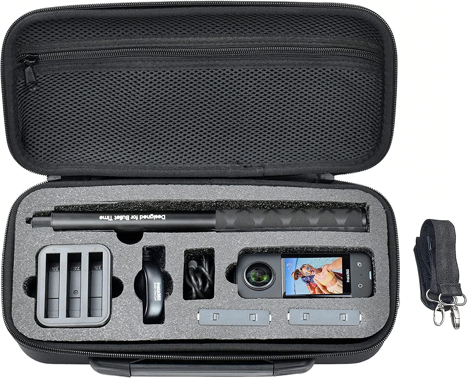 Fotoleey Carry case for insta360 X4 Air, X3 and X2,Hard Shell, Anti-Scratches, with Adjustable Shoulder Strap, Fits Bullet Time Stick
