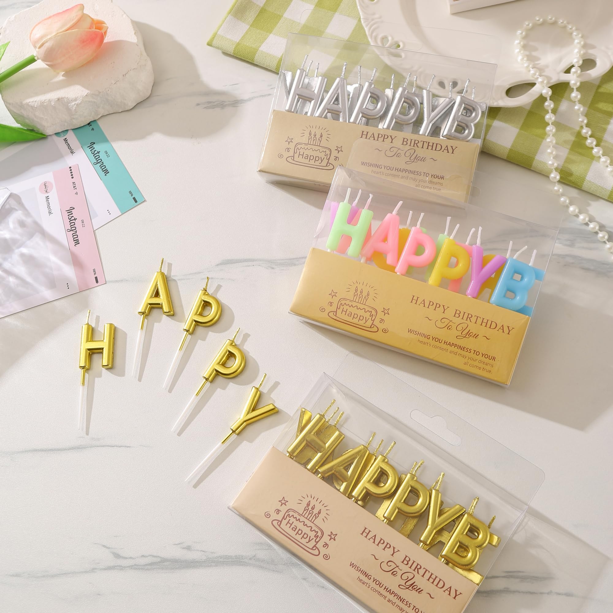 Saododku Black Happy Birthday Letter Candles for Cake, 2.7 Inch Happy Birthday Candles for Cake Text on Toothpicks (13 Count)