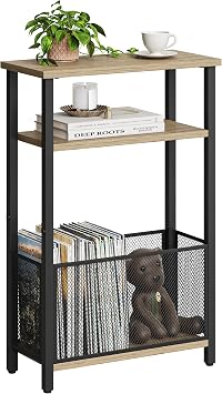 MMEOLUOOK Narrow Side Table with Storage Basket Skinny End Table for Small Spaces 3 Tier Sofa Table Small Nightstand Slim Bedside Table for Living Room Bedroom Grey MLB Z22GR