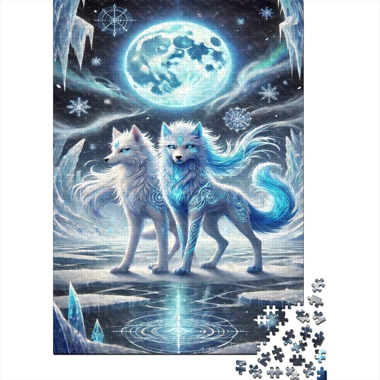 Wolf Moon Fantasy 1000 Piece Jigsaw Puzzle Cardboard for Adults Magical Scene Jigsaw Puzzle for Family Wall Art Decor
