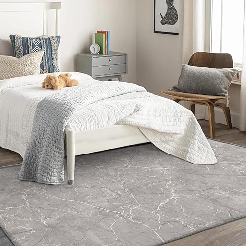 Miniatura 4 de ZDABAOEC Alfombra abstracta de 2 x 3 pies, alfombra de mármol gris para dormitorio, sala de estar, entrada, lavable a máquina, alfombra pequeña con