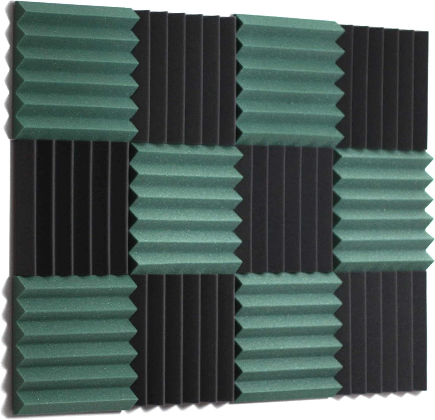 2x12x12 (12 Pk) DARK GREEN/CHARCOAL Black Acoustic Wedge Panels Soundproofing Studio Foam Tiles