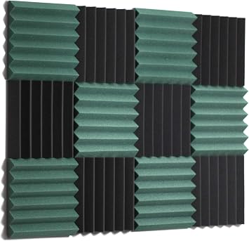 2x12x12 12 Pk DARK GREEN/CHARCOAL Black Acoustic Wedge Panels Soundproofing Studio Foam Tiles