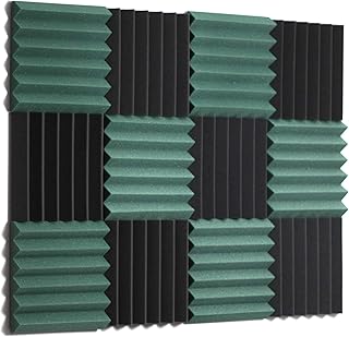 2x12x12 (12 Pk) DARK GREEN/CHARCOAL Black Acoustic Wedge Panels Soundproofing Studio Foam Tiles