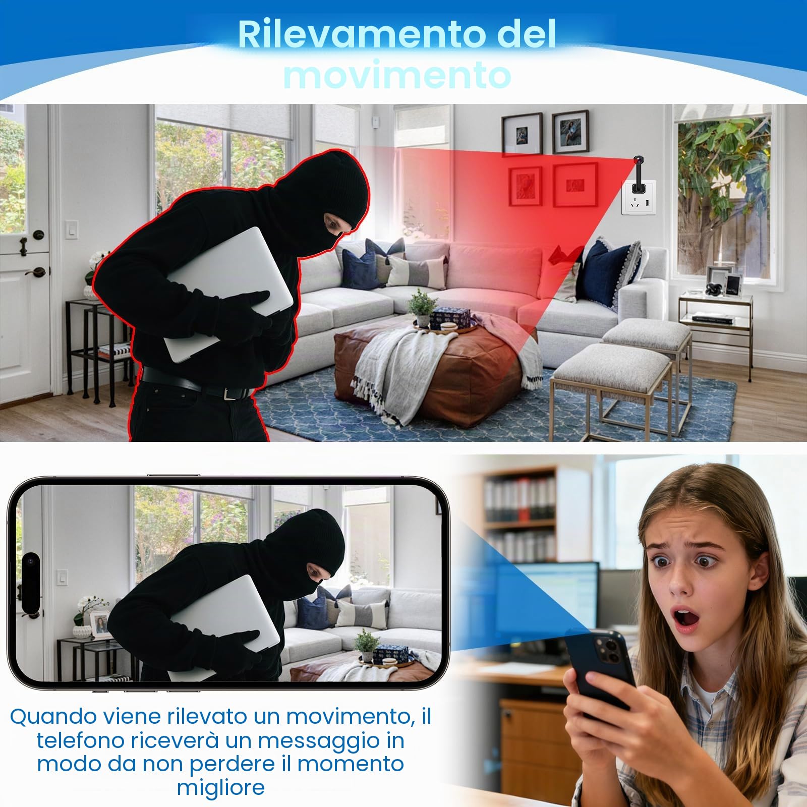 2.4 G WiFi Telecamera Nascosta USB Fotocamera HD 1080P Wifi Telecamera Spia, Mini Telecamera Spia Nascosta supporto di Rilevamento del Movimento e Vista Remota