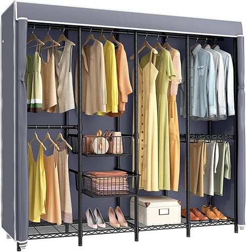 VIPEK V40C Pro Coverd - Perchero de armario para dormitorio, resistente, color negro, con cubierta de tela Oxford gris, estante de metal